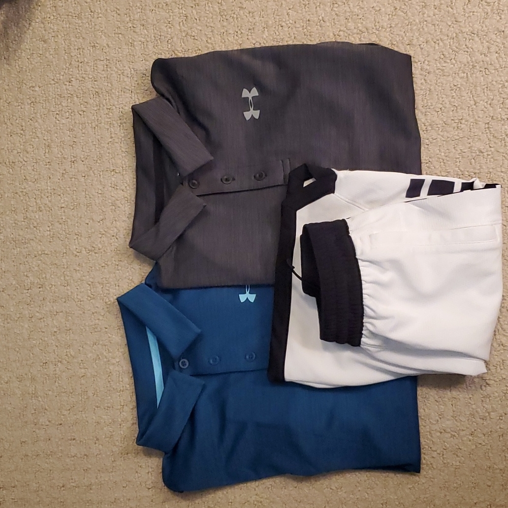 Bundle items 2 Under Armour shirts with collar & Nike white short.